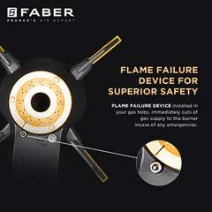 Faber Liftable Burners Hob - 90cm Black Glass| Auto Ignition| FFD| Cast Iron Pan Support| Premium Knobs| 2Yr Comprehensi