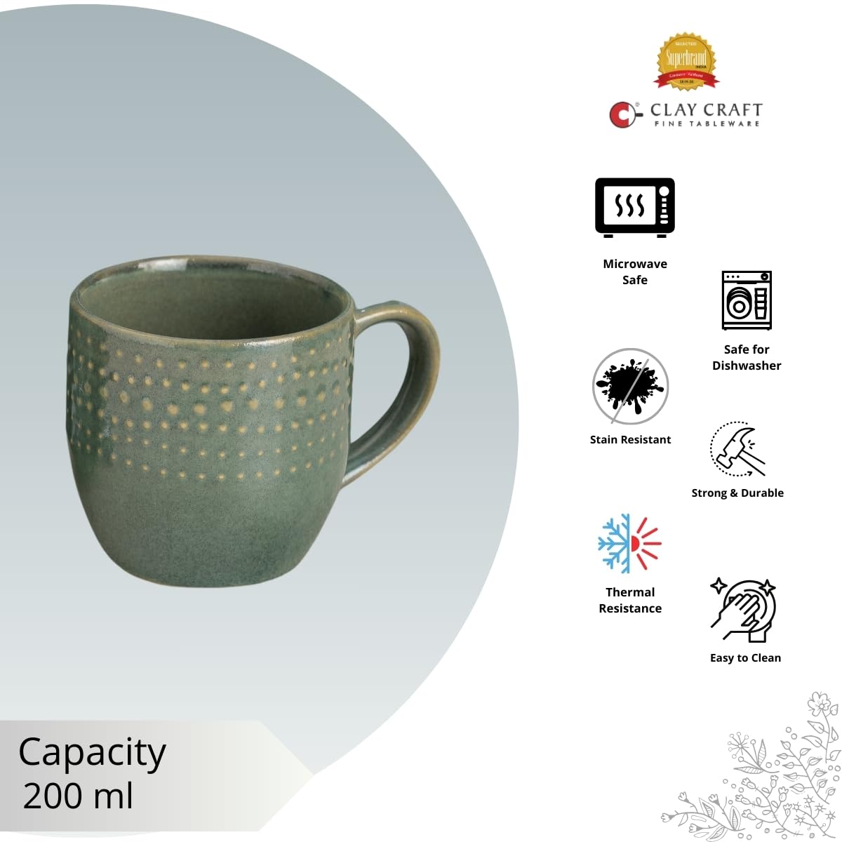 Clay Craft Fine Ceramic Apex Green Cups & Saucer, Set of 12, Cups for Tea & Coffee, Gift Set, Elegant Design for Home and Kitchen and Can Be Gifted to Your Loved Ones On Any Occassions