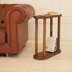 Walnut Wood Round End Table | Oval Bedside Coffee Table for Living Room | Handmade Rustic Furniture for Home De