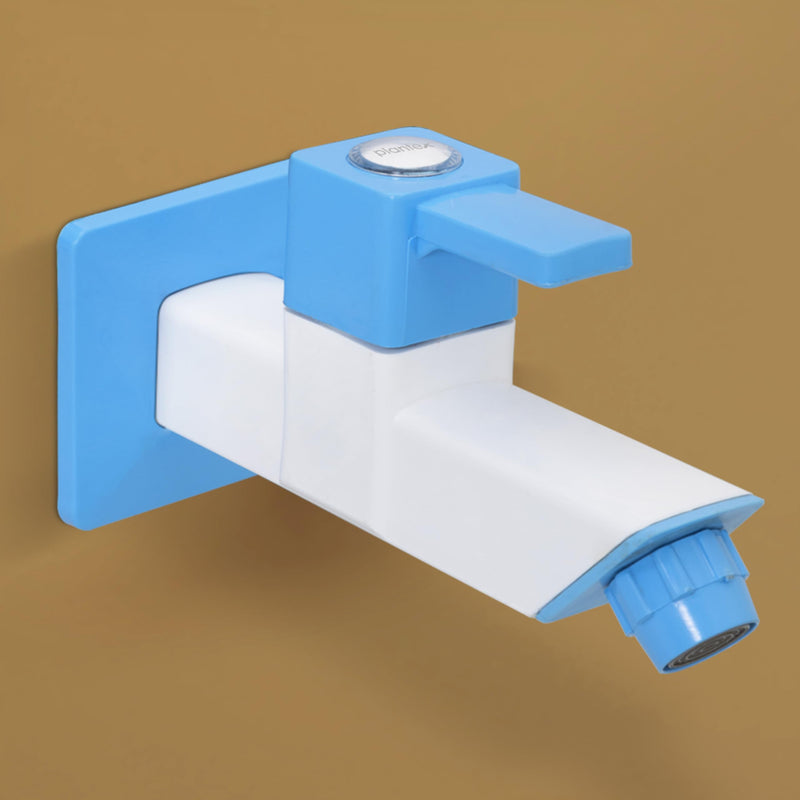 Plantex Single Lever Bib Cock for Bathroom/PTMT Kitchen Sink Tap/Basin Faucet with Plastic Wall Flange - Long Body (Blue & White)-1
