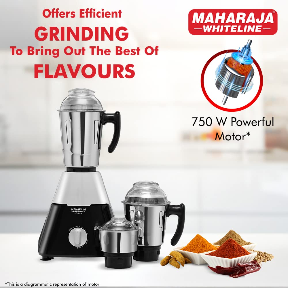 Maharaja Whiteline Infinimax DLX Mixer Grinder, 750W (Black & Grey) (MX-224)
