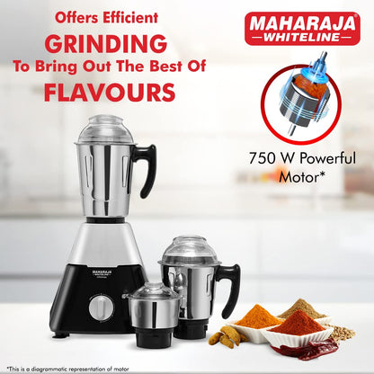 Maharaja Whiteline Infinimax DLX Mixer Grinder, 750W (Black & Grey) (MX-224)