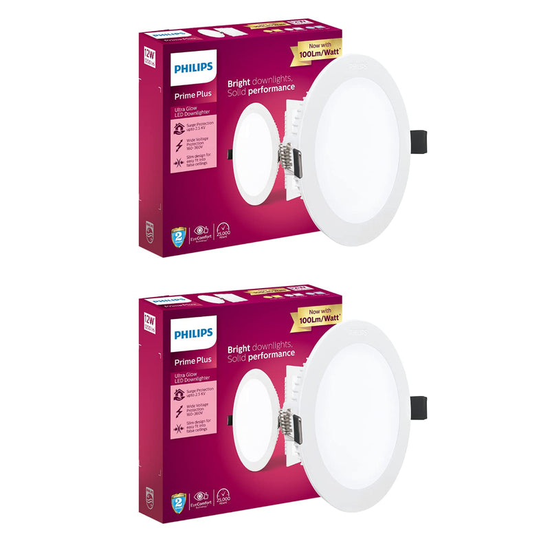 Philips 12W Round AP Plus UltraGlow LED DL Recessed LED Panel Ceiling Light (Pack of 2,Warm White)