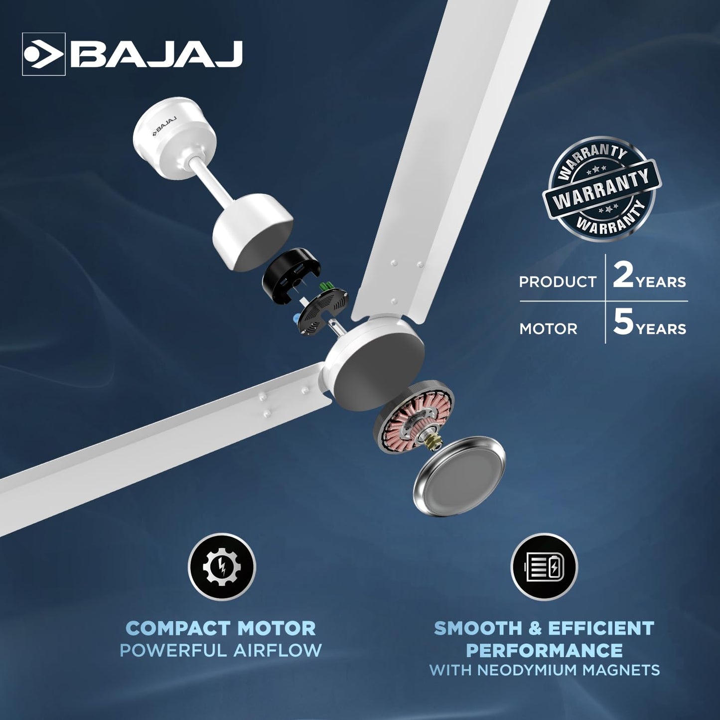 Bajaj Classico Sleek Plus 1200MM (48") BLDC Ceiling Fans For Home | BEE 5 Star Rated Energy Efficient Ceiling Fan | High Energy Density Motor | RF Remote | 2-Yr Warranty 【Base White】