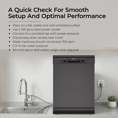 Midea 13 Place Setting Freestanding Dishwasher, 7 Wash Programs, Intensive 70°C, Glass Care Mode (MDWPF1301F(B) IN, ECO & Rapid Wash, Fully Automatic, Suitable for Indian Kitchen)