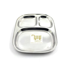 Dynore Stainless Steel 3 in 1 Three Compartment Nasta/Snacks/Kids Nasta Plate/Partition Plate- Set of 2
