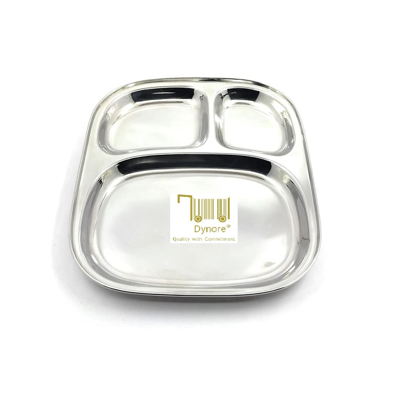 Dynore Stainless Steel 3 in 1 Three Compartment Nasta/Snacks/Kids Nasta Plate/Partition Plate- Set of 2