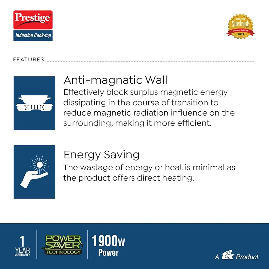 Prestige PIC 19.0 Plus 1900W Slim Induction Cooktop with Push button 