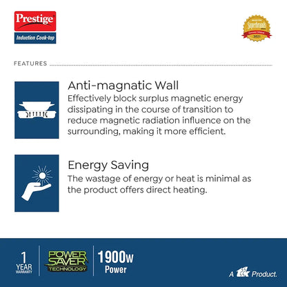 Prestige PIC 19.0 Plus 1900W Slim Induction Cooktop with Push button 