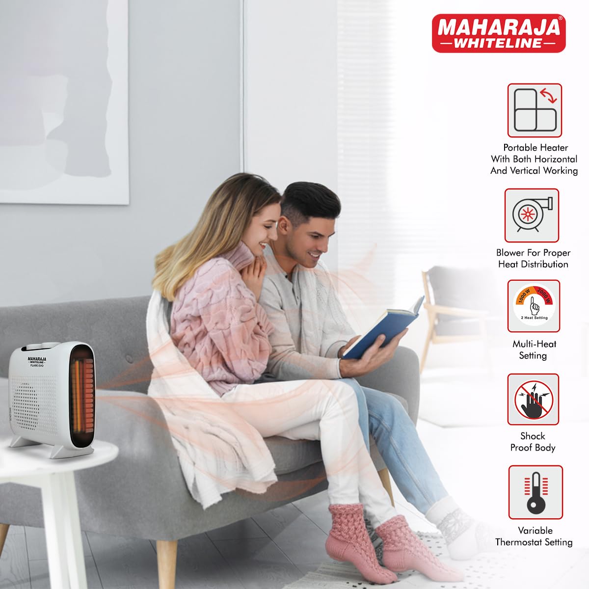 Maharaja Whiteline Flare Evo Room Heater | 2 Heating Element | 2000W - 1 Year Warranty (Grey & Black)