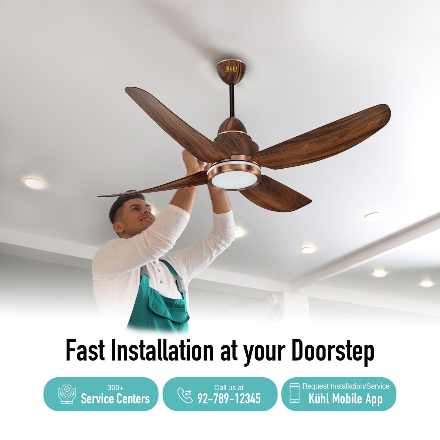 KUHL Luxus C5 1200mm Stylish 65% Power Saving BLDC Ceiling Fan with Remote | Night & Down Light | 29W | BEE 5 Star | Low Noise | IoT –Operate via Mobile & Alexa|Reverse Mode|Free Installation |Teak