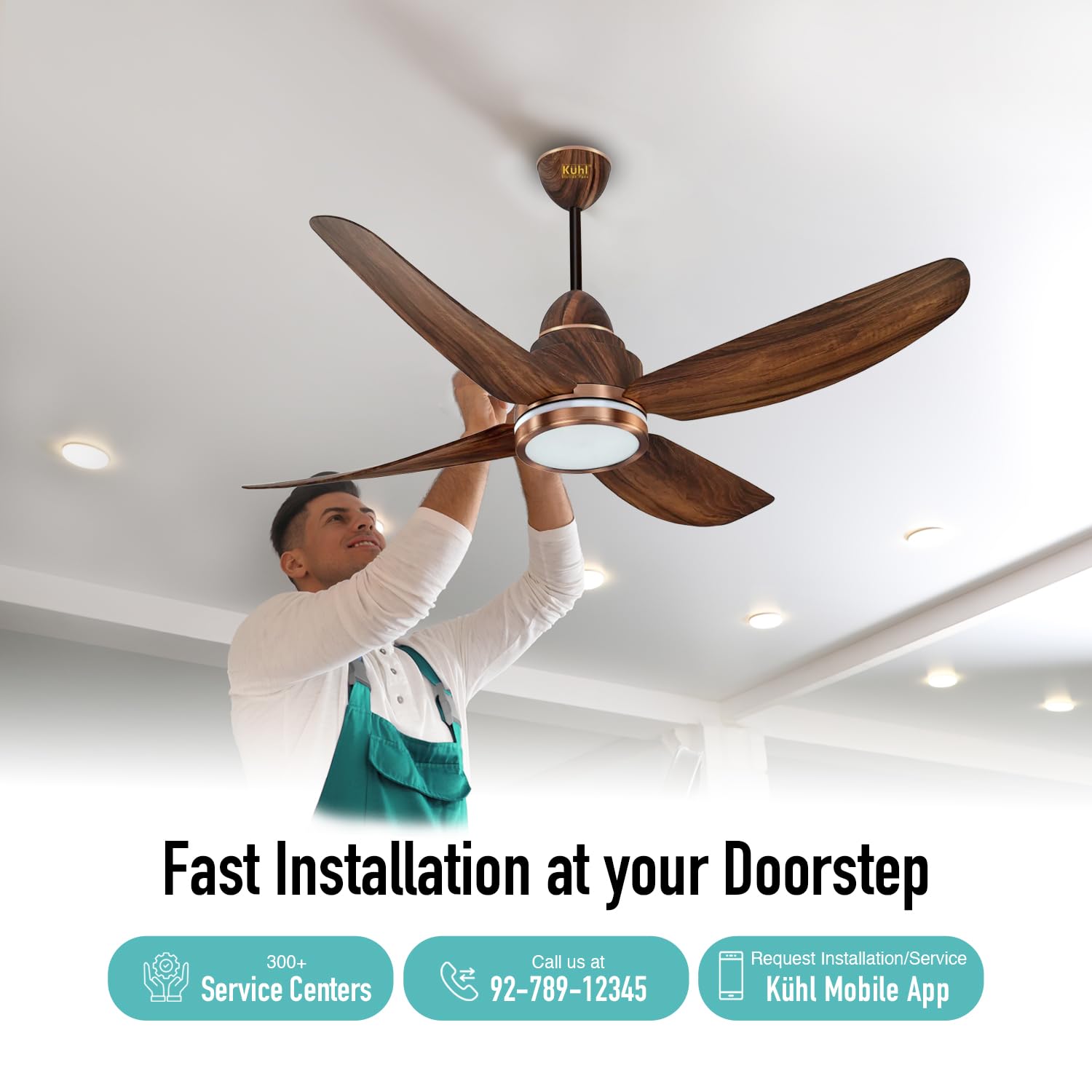 KUHL Luxus C5 1200mm Stylish 65% Power Saving BLDC Ceiling Fan with Remote | Night & Down Light | 29W | BEE 5 Star | Low Noise | IoT –Operate via Mobile & Alexa|Reverse Mode|Free Installation |Teak
