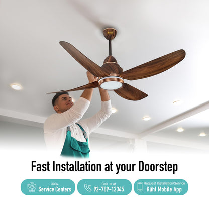 KUHL Luxus C5 1200mm Stylish 65% Power Saving BLDC Ceiling Fan with Remote | Night & Down Light | 29W | BEE 5 Star | Low Noise | IoT –Operate via Mobile & Alexa|Reverse Mode|Free Installation |Teak