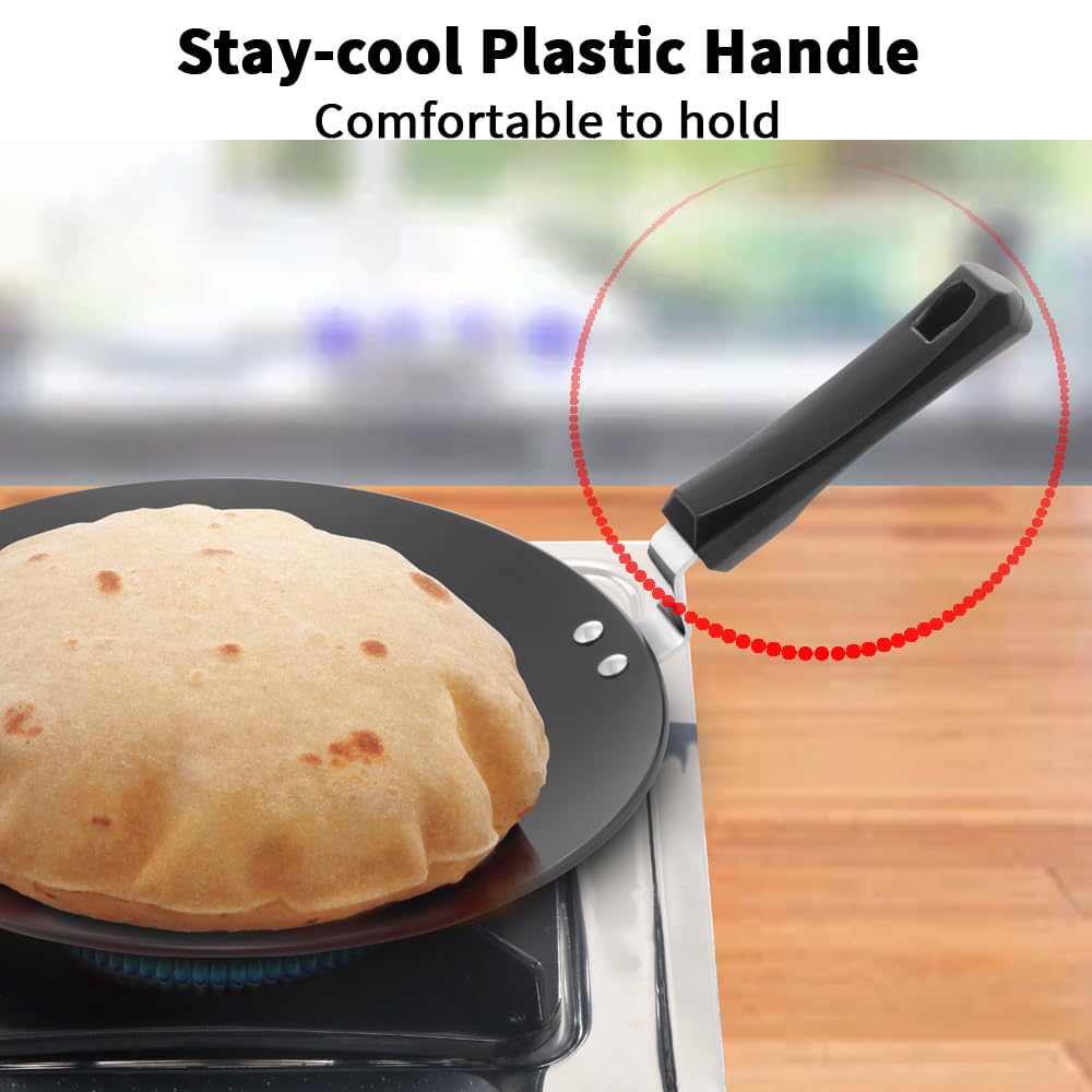 Hawkins Futura 30 cm Tava, Hard Anodised Tawa with Plastic Handle, Black (AT30P)