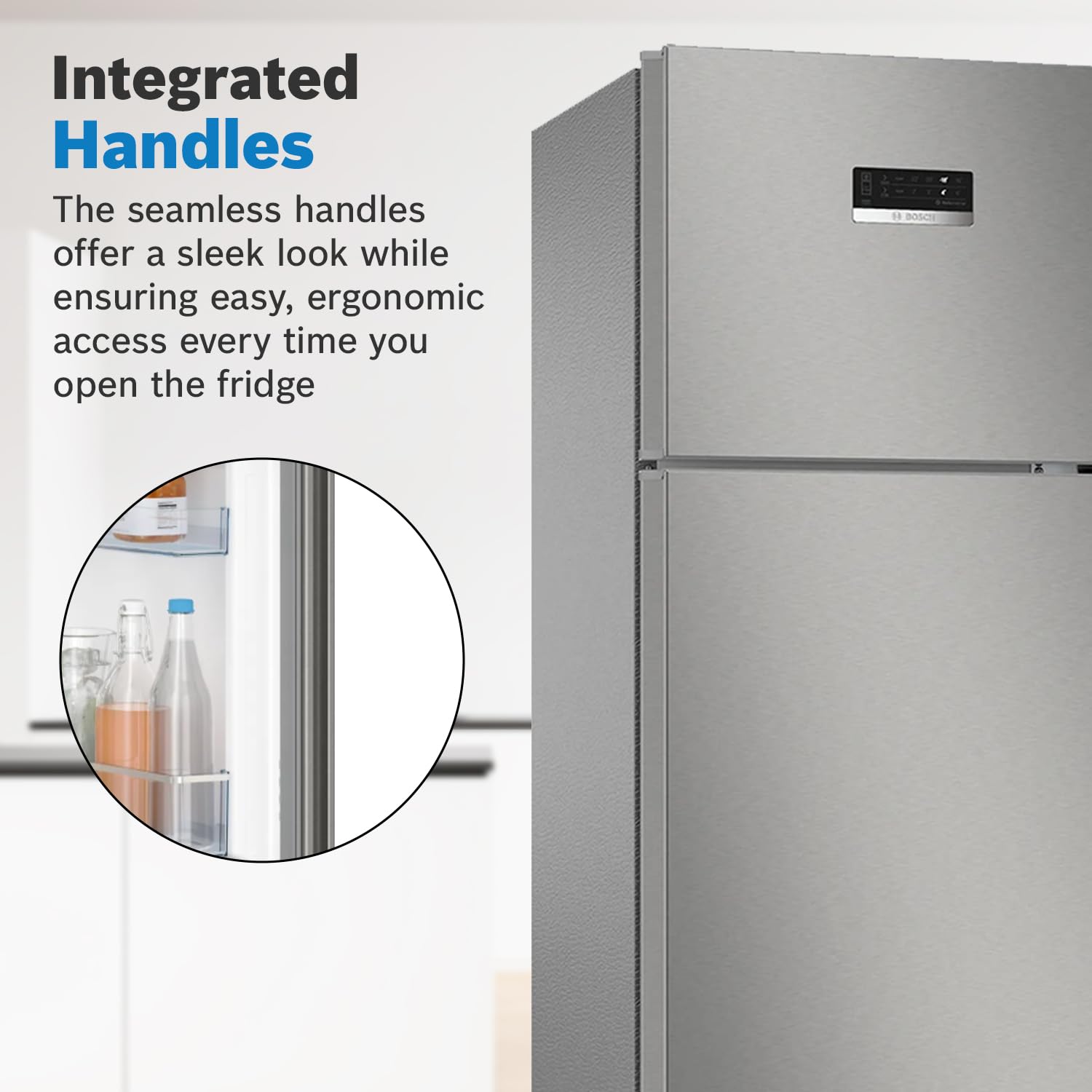 Bosch 243L 3 Star Inverter Frost free Double Door Refrigerator (2023 Model, CTC27S031I, 6-in-1 Convertible, 18 Hours Cooling Retention, Digital Display, Super Freeze, 80min Covert, Silver Inox)