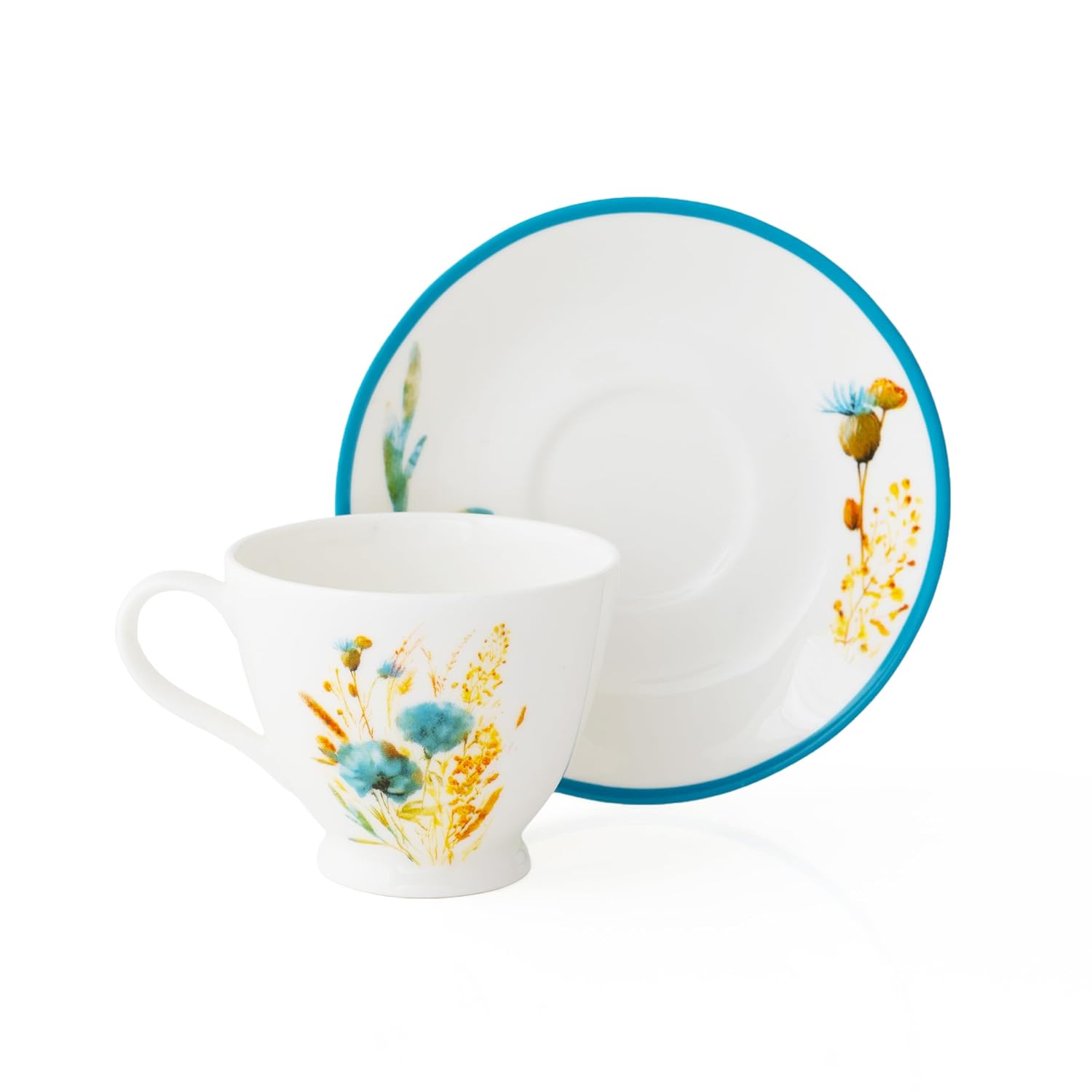 Clay Craft Fine Ceramic Tea Set of 15-1 Tea Pot with Lid +6 Cups+6 Saucers +1 Milk Pot + 1 Sugar Pot (King MW MW202)