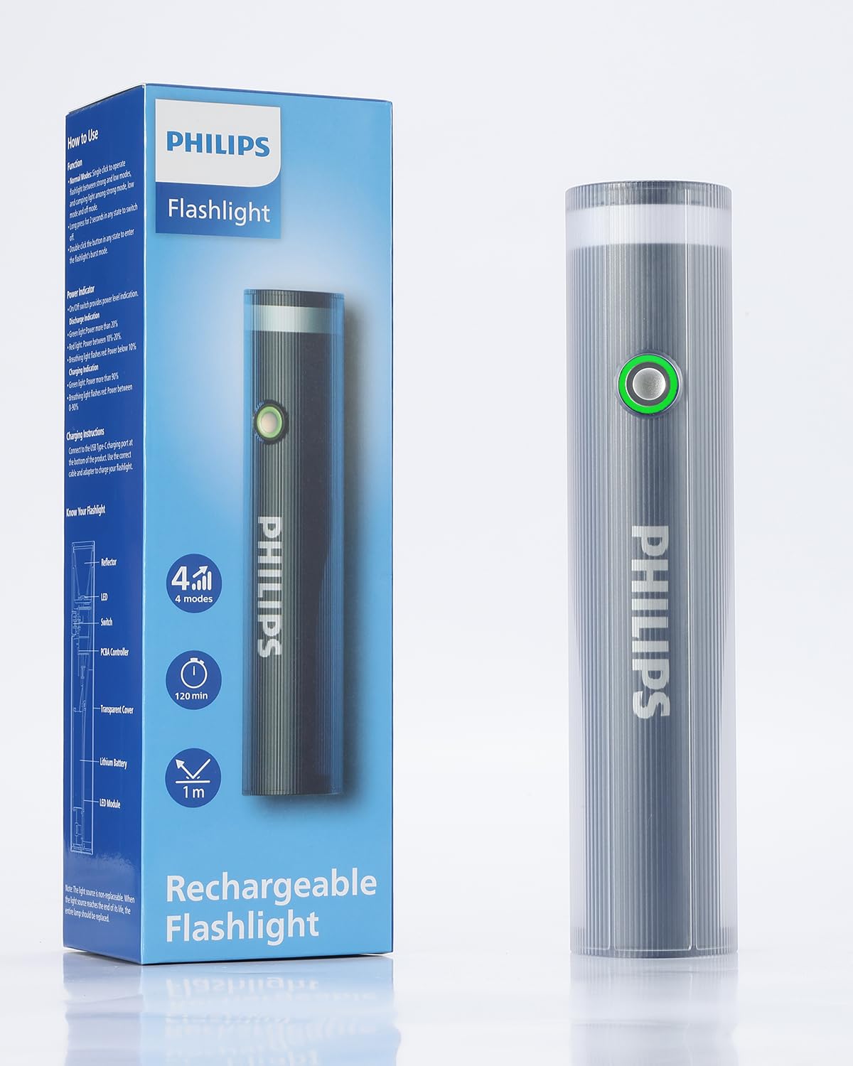 Philips Portable Torch Rechargeable, 400 Lumens Torch Light & Camping Light