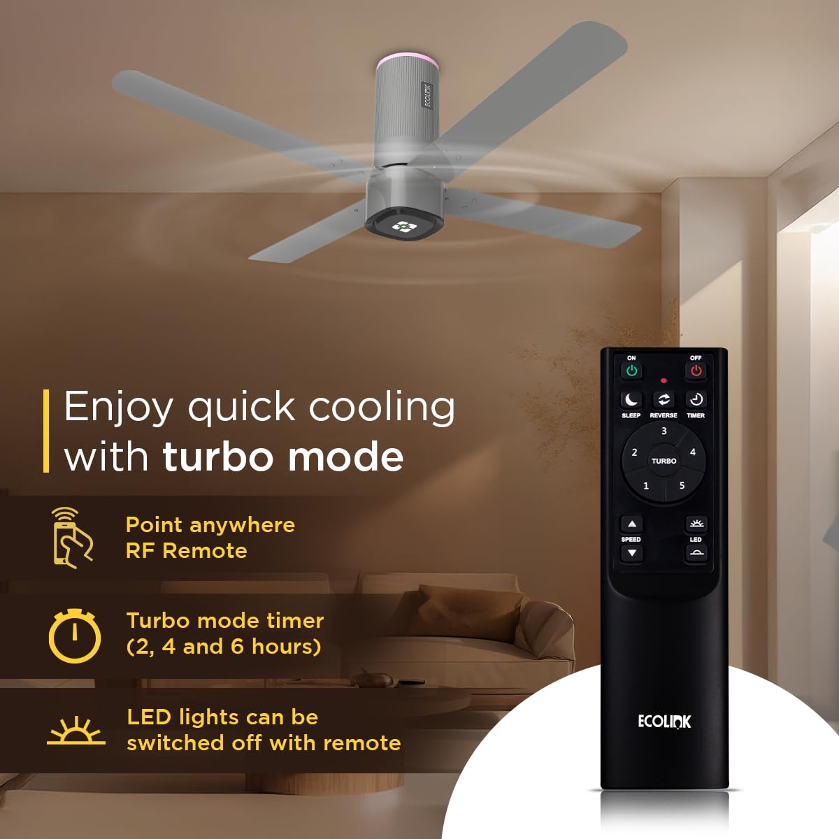 EcoLink Airoquad 1200 mm Ceiling Fan (Galactic Silver)-5