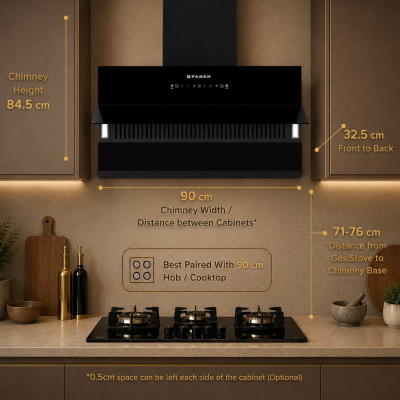Faber Energy 90cm 1500m³/hr BLDC Autoclean Chimney|9 Speed Silent Hood|Energy Efficient|Filterless |Touch&Gesture Contro