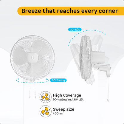 atomberg Renesa 400mm Wall Mount Fan | 5-star rated | Ideal for Home & Office | Silent BLDC Fan | 6 Speeds | 35W | Remote with Oscillation, Timer, Sleep | 2 Years Warranty (Snow White)