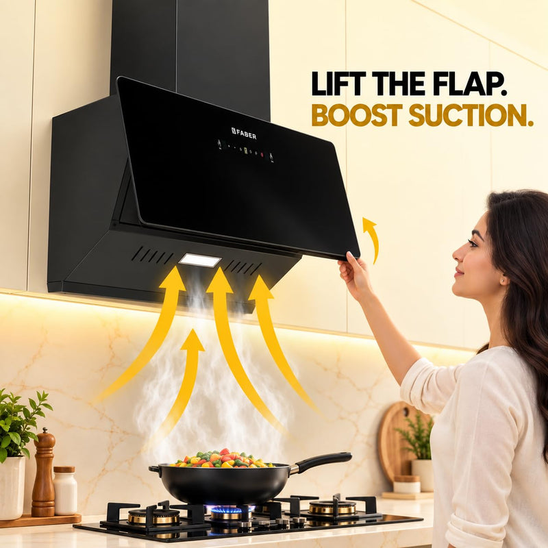 Faber Hood Trendy 60cm 1500 m³/hr BLDC Autoclean Slant Shape Chimney | Built In Oil Collector | Touch & Gesture Control 