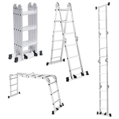 Corvids 12 Feet (12 Step) Portable & Compact Folding Aluminium Multipurpose Super Ladder | 2-Year Warranty | Ladder for Home & Industrial Use - Capacity 120 Kg Silver