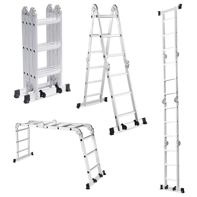 Corvids 12 Feet (12 Step) Portable & Compact Folding Aluminium Multipurpose Super Ladder | 2-Year Warranty | Ladder for Home & Industrial Use - Capacity 120 Kg Silver