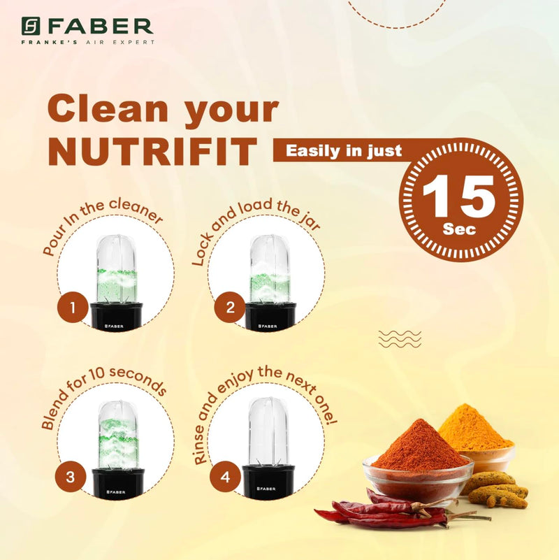 Faber 550W Sportz Blender FSB 3-in-1 Nutrifit Nero|Mixer Grinder Blender|100% Copper Motor|Detachable SS Blade|3 PC Jar 
