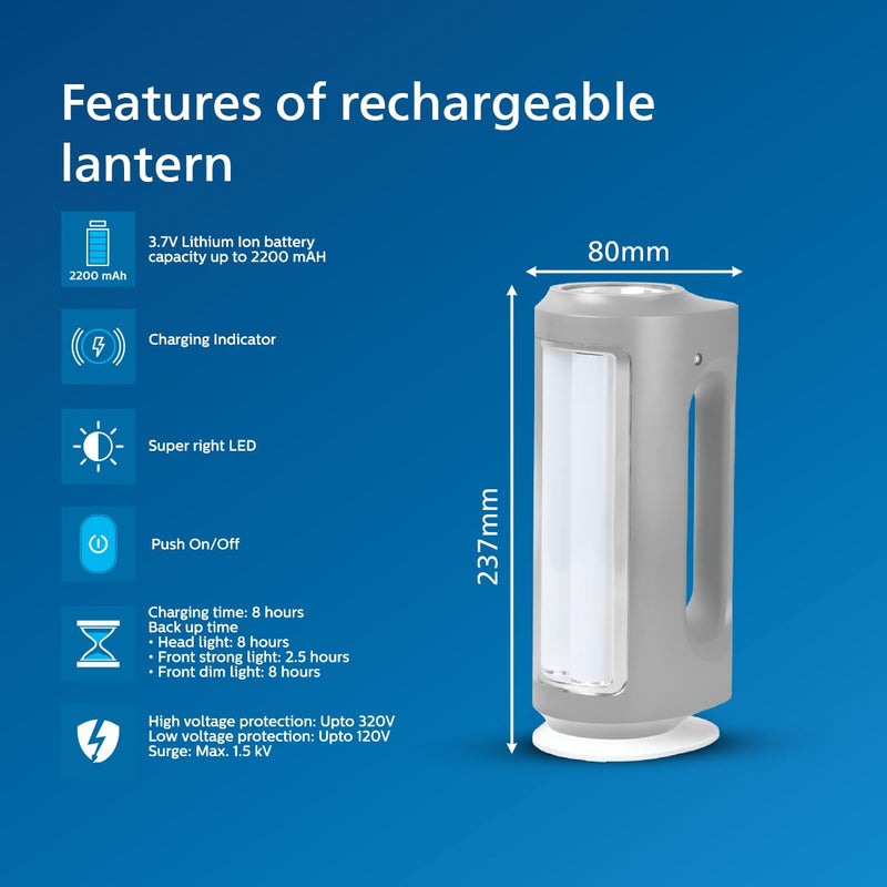 Philips Helio Multi-Functional Emergency Rechargeable LED Lantern (Grey, B09JYZFZTB)