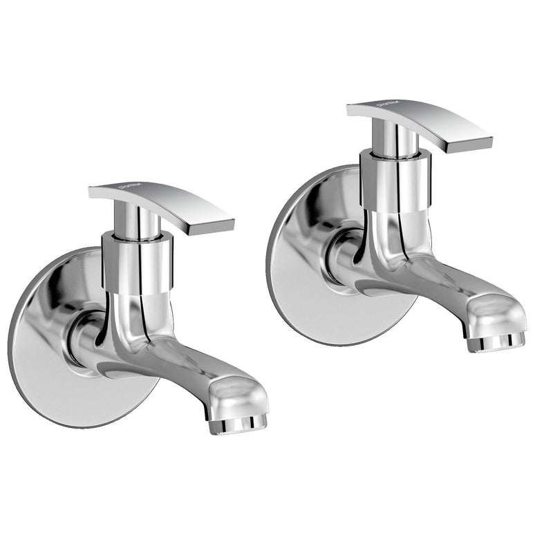 Plantex Bib Cock Water Tap for Bathroom with Brass Spindle and Water Saving Nozzle/Kitchen and Bathroom Accessories - Pack of 2 (Long Body-Chrome)-1