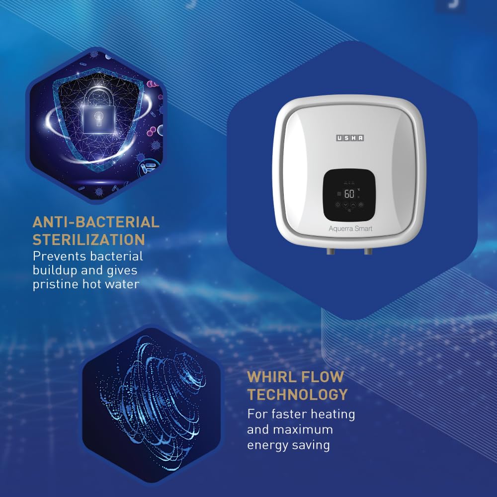 USHA SWH AQUERRA SMART 15L WHITE, With Free Installation and Connection Pipes