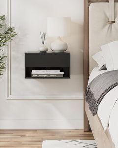 Floating Nightstand, Small Modern Floating Nightstand with Drawer, Floating Shelves for Bedroom, Bathroom, Blac