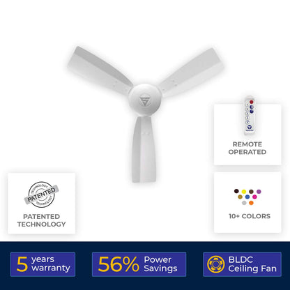 Superfan SuperJ1 900mm BLDC Ceiling Fan for Home| India's 1'st BLDC fan| BEE 5-star Rated Energy Efficient BLDC Fan | 5 Year Warranty (White)