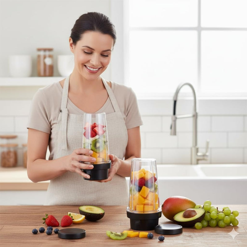 Nutri Mixer Jar Set (380 ml & 600 ml) with 4-Blade Assembly | BPA-Free Jars for Smoothies, Chutney, Dry Grinding & Juicing | Includes Storage Lids (compatible with maharaja whiteline smart)