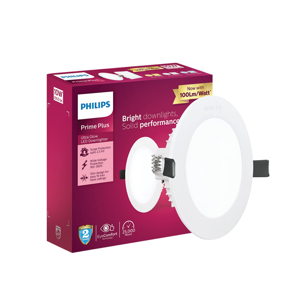 Philips Plastic 10W Round AP Plus UltraGlow LED DL Recessed LED Panel Ceiling Light (Pack of 1,Warm White) (929002627701-Pk1)