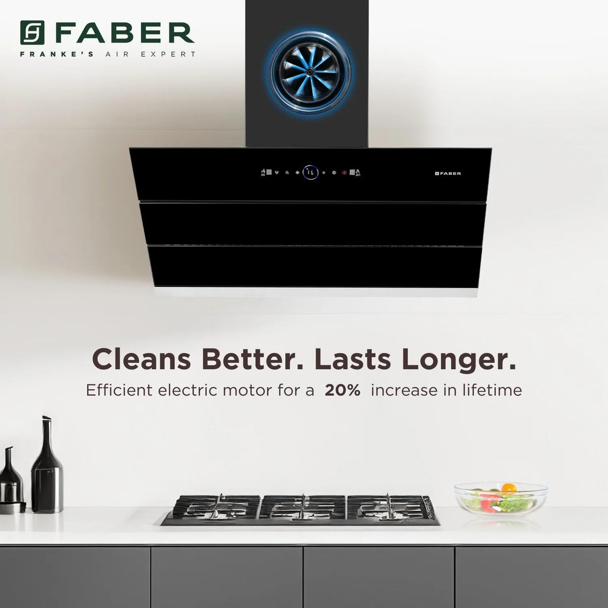 Faber 90 cm 1500 m³/hr Wall Mounted Kitchen Chimney (HOOD COMET BLDC FL HC BK 90, Filterless technology, Touch & Gesture