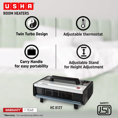 USHA Heat Convector 812 T 2000-Watt with Instant Heating Feature Room Heater(Black)