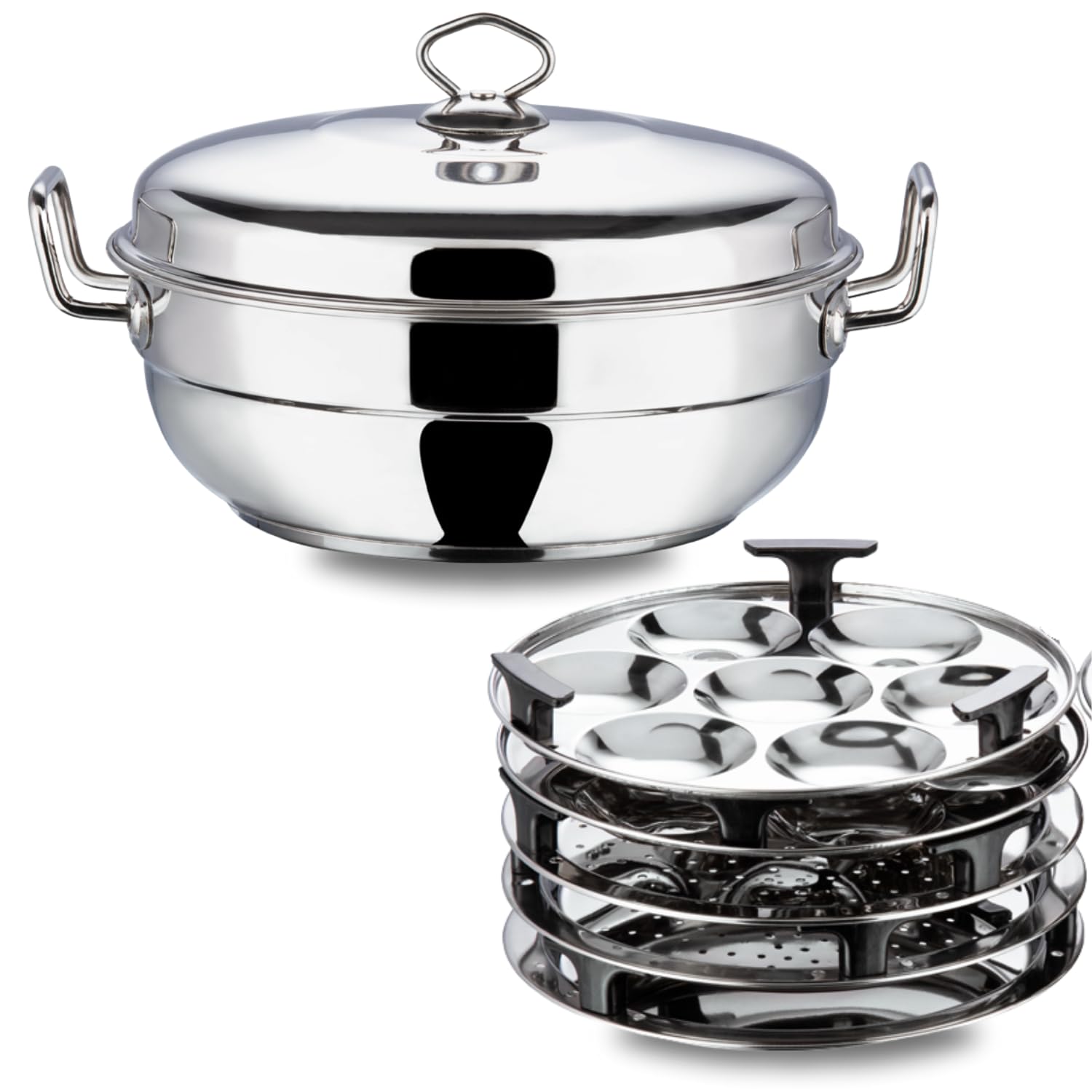 Vinod Gen-Z 1 liter Stainless Steel Multi Kadai with 6 Plates - 19 cm| 2 Idli, 2 Dhokla and 1 Patra Plate | All In One Multi Purpose Kadhai | Induction and Gas Base | Small - 2 Year Warranty