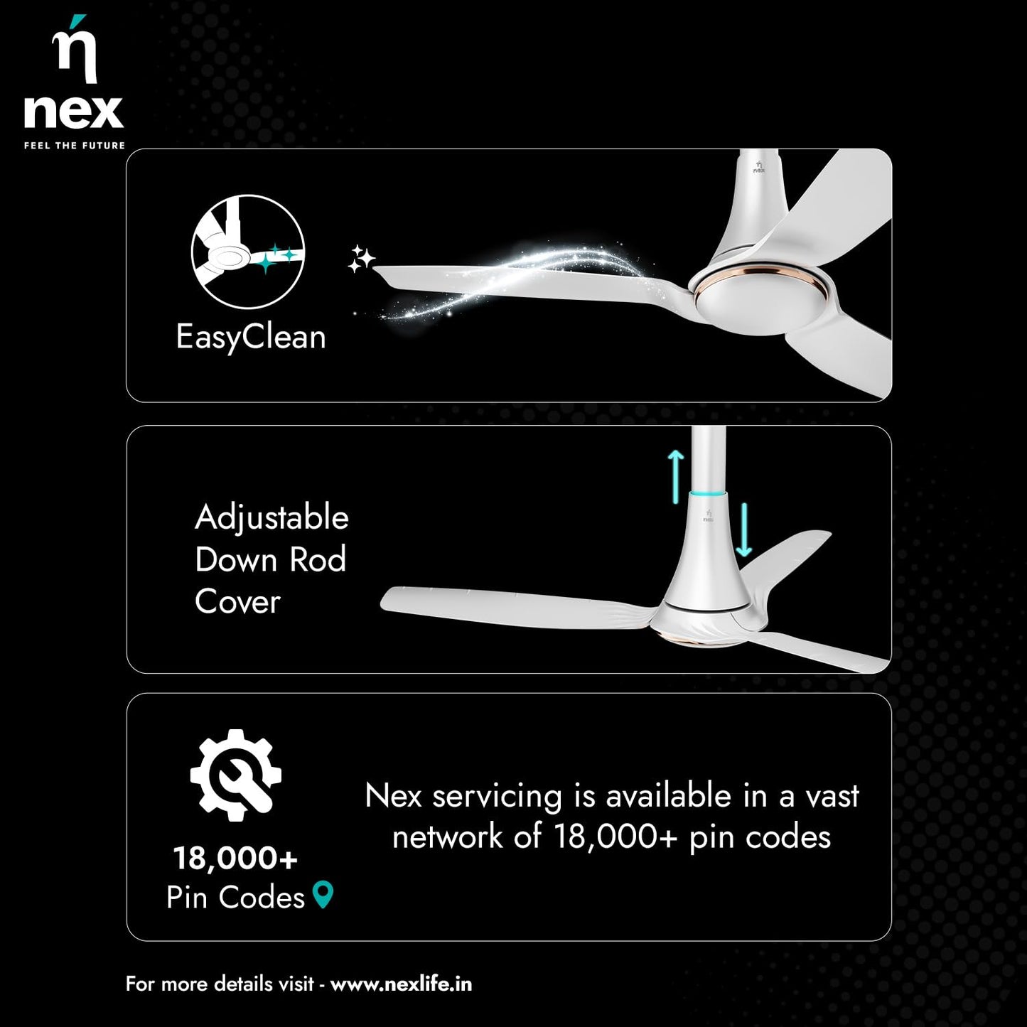 NNEX Dryft A90 1200 mm | BEE star Rated Premium Ceiling Fan | 20% Higher Air Thrust* | Airfluence™ ABS Blades For Low Noise | Adjustable Downrod | 2-Yr Warranty | Free Installation | Classic White