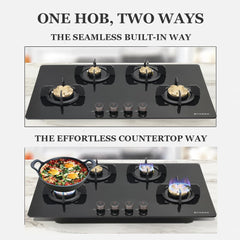 Faber 4 Burner 90Cm HOB |Auto Ignition| HOB PRIME HT904 CRS BR CI AI |Metal Knobs| Cast Iron Pan Support|HOB/Cooktop Hyb