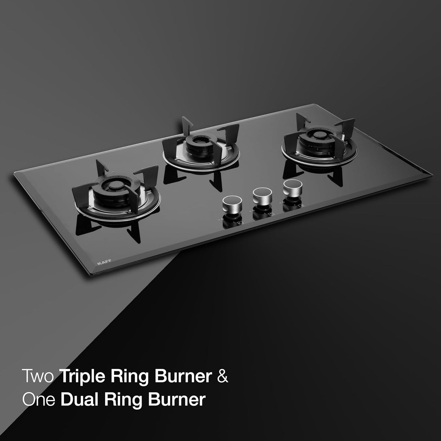 KAFF 3 Burners Built-in Hob & Hobtop with Digital Timer -8 MM |Auto Electric Ignition Glass Top| Enamelled Matt Finish, Easy Metal Grip Knobs, Toughened Glass (Black,78CM)