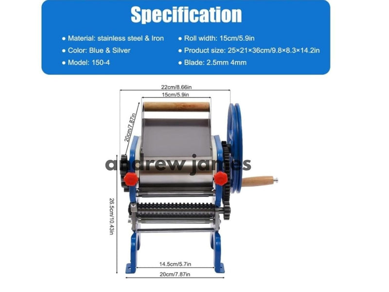 ANDREW JAMES Manual Commercial Heavy-Duty Manual Noodle Maker Machine with Dual 2mm & 4mm Stainless Steel Blades – Hand Crank Pasta Roller for Homemade Spaghetti & Dough Sheets