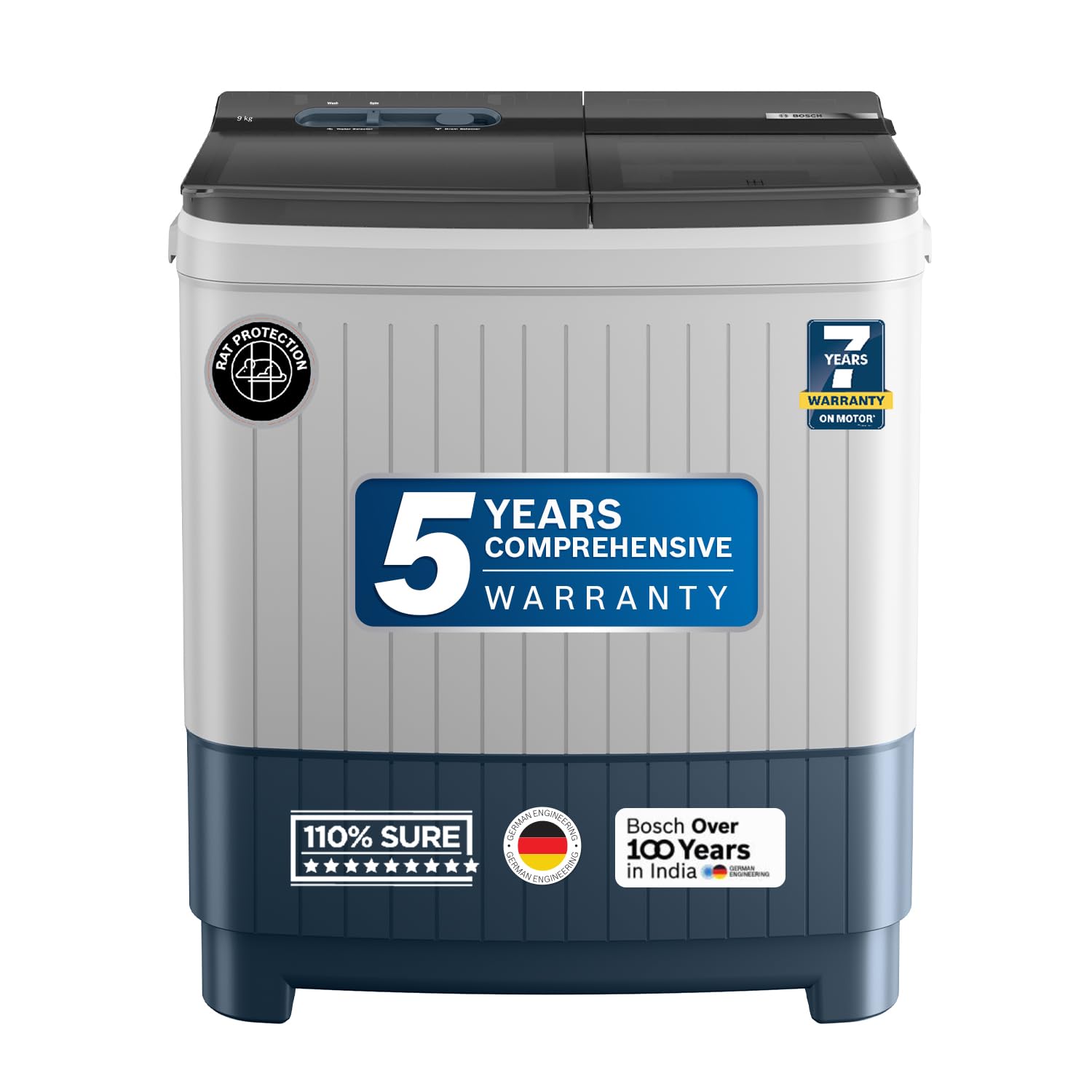 Bosch 9 kg 5 Star Semi-Automatic Top Loading Washing Machine (2025 Model, WJP904P0IN, 3 Wash Programs, Anti-Rust Body, 1300 RPM Spin Speed, Peacock Blue, 5 Years Comprehensive Warranty)