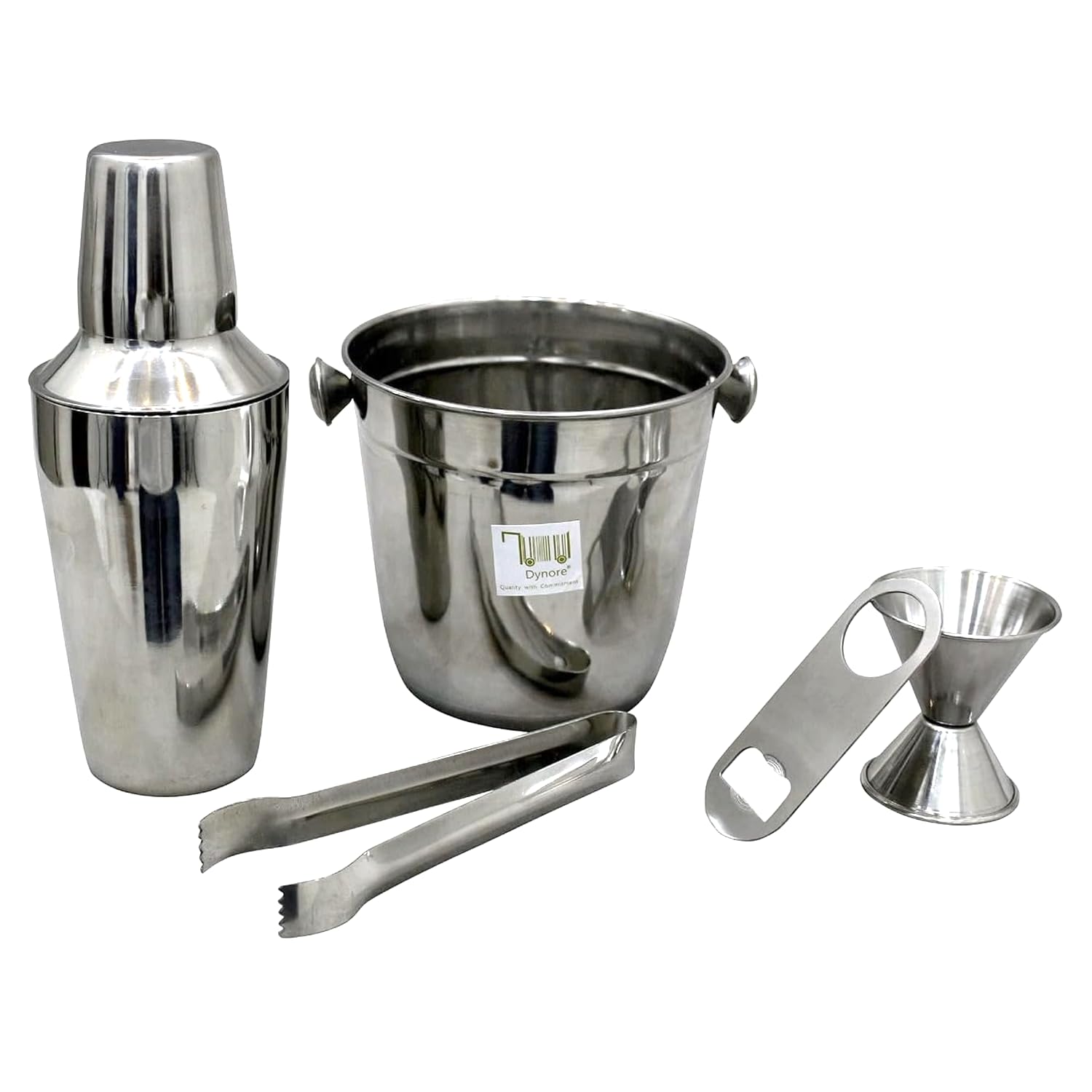 Dynore 5 pcs Beginners Bar Set - Ice Bucket, Small Bottle Opener, Regular Cocktail Shaker, peg Measure, ice Tong