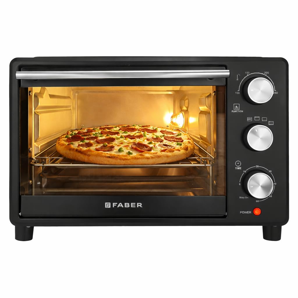 Faber FOTG 24L Neo|1500 Watts OTG|Bake,Toast, Grill| 4 Stage Functions,Upper & Lower Heating|Cool-Touch Handle, Heat Resistant Glass, Indicator Light, Auto-Shut, Ready Bell| Removable Crumb Tray