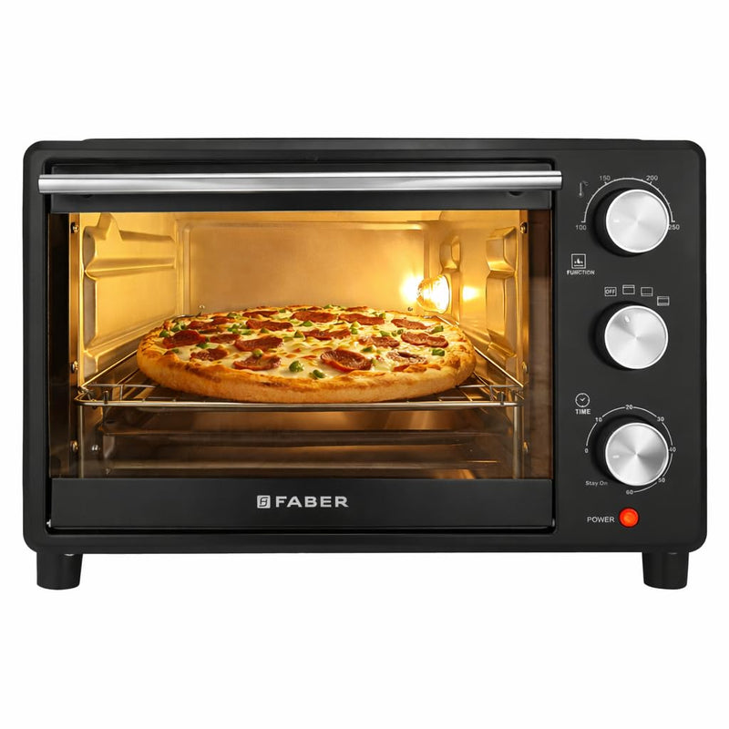 Faber FOTG 24L Neo|1500 Watts OTG|Bake,Toast, Grill| 4 Stage Functions,Upper & Lower Heating|Cool-Touch Handle, Heat Resistant Glass, Indicator Light, Auto-Shut, Ready Bell| Removable Crumb Tray