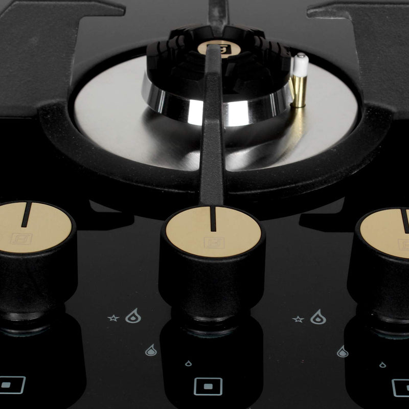 Faber Maxus HT803 CRS BR CI AI Glass, Mild Steel Hob/Hobtop 3 Brass Burner Auto Electric Ignition Glass Top Cooktop (Bla