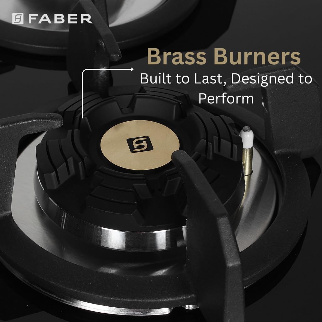 Faber Hob/Hobtop 3 Brass Burner Auto Electric Ignition Glass Top (Maxus HT783 CRS BR CI AI) Black