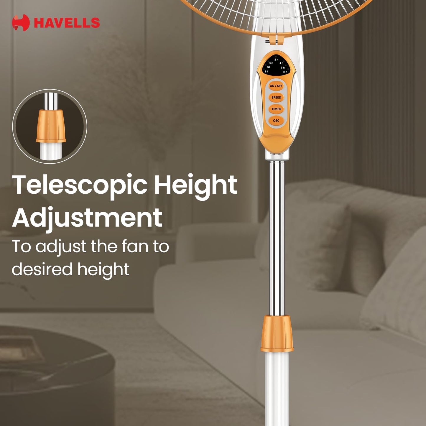 Havells 400mm BLDC Pedestal Fan | Remote Control | Upto 50% Less Power Usage | Sleep & Breeze Mode with Timer | Memory Backup | Jerk Free Oscillation, Smooth Swing Operation | White & Yellow | Sprint