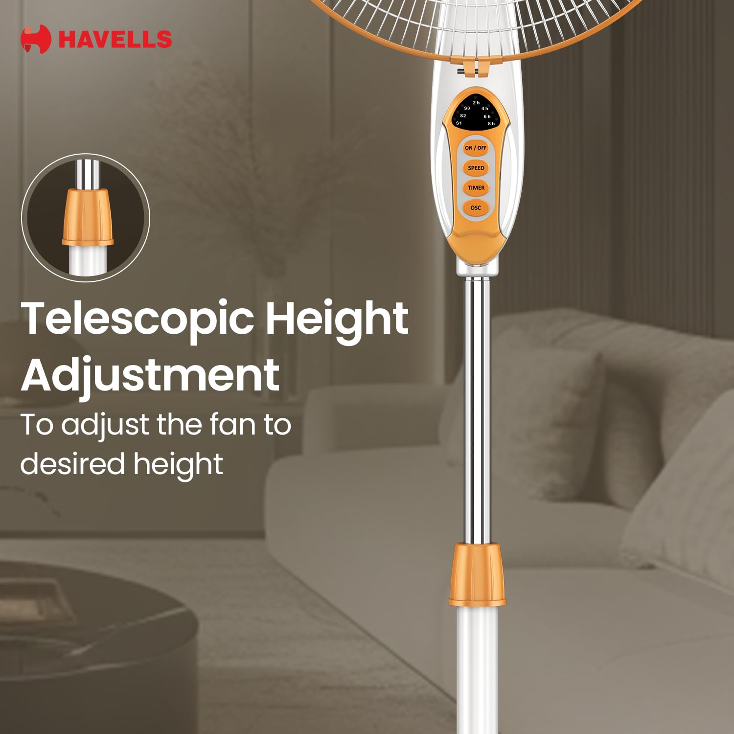 Havells 400mm BLDC Pedestal Fan | Remote Control | Upto 50% Less Power Usage | Sleep & Breeze Mode with Timer | Memory Backup | Jerk Free Oscillation, Smooth Swing Operation | White & Yellow | Sprint